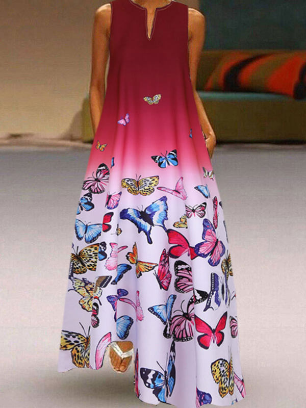 

Butterfly Print Sleeveless Maxi Dress