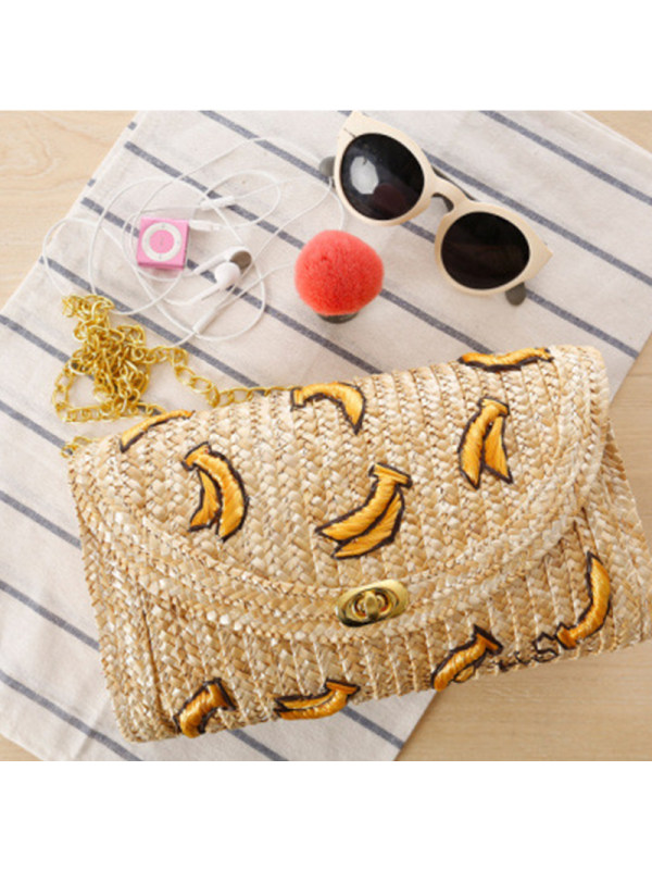 

Banana Embroidered Woven Flap Clutch Bag