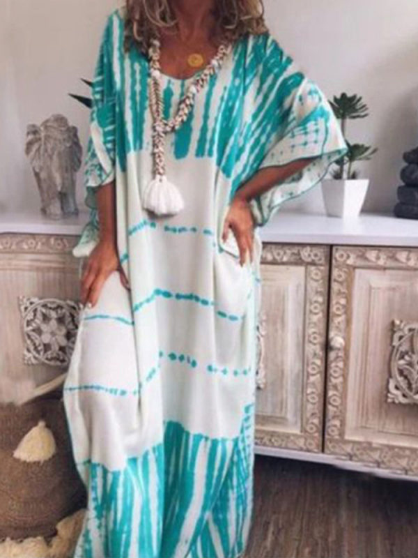 

Women's Loose Round Neck Printed Maxi Dress