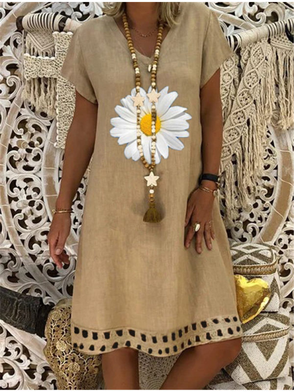 

V-neck fashion sun flower casual dress