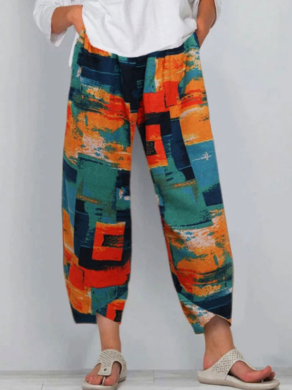 

Cotton And Linen Printed Elastic Pants