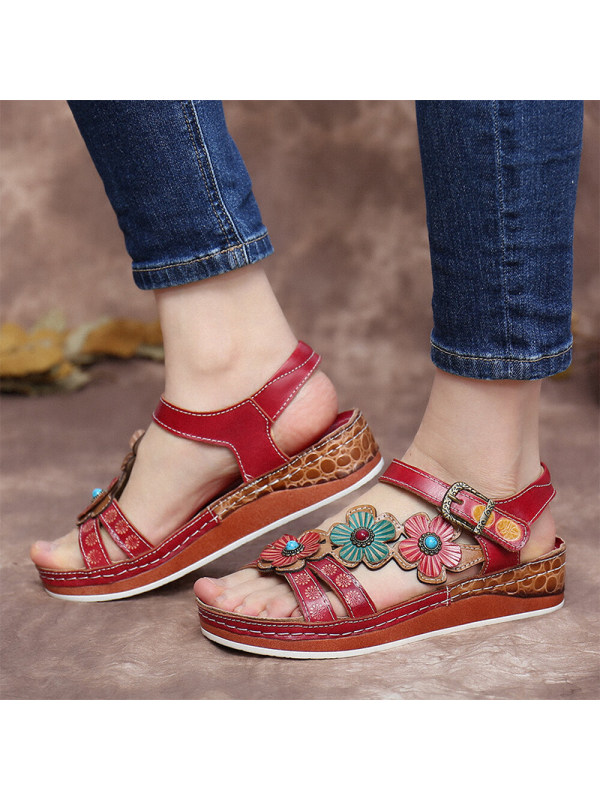 

Women's thick bottom ethnic style flower sandals