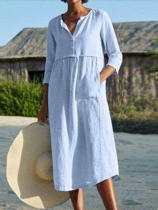 

Cotton And Linen Pocket Sleeve Dress