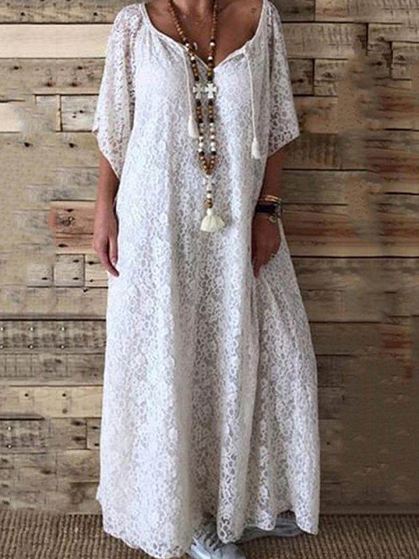 

Casual Lace V-neck Long Dress