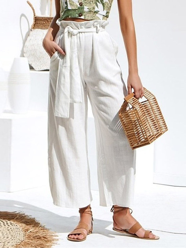 

Fashion High Waist Cotton And Linen Wide-leg Pants