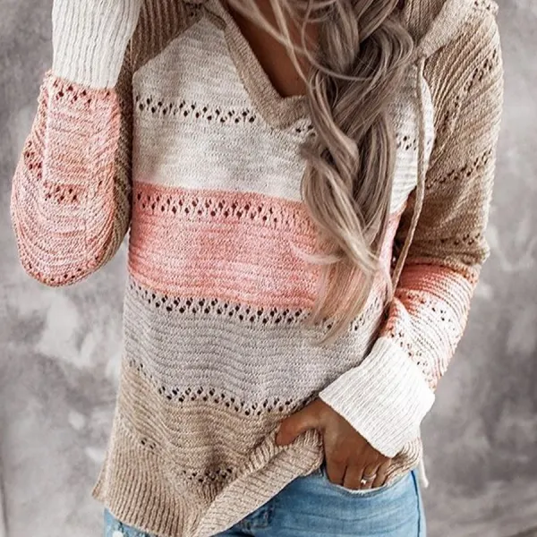 Casual Striped Hooded Sweater - Leanarea.chimpone.com 