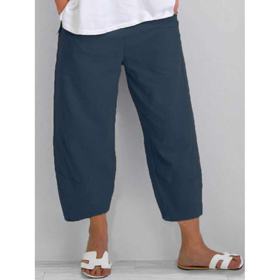 All match Casual Cotton And Linen Stitching Cropped Pants