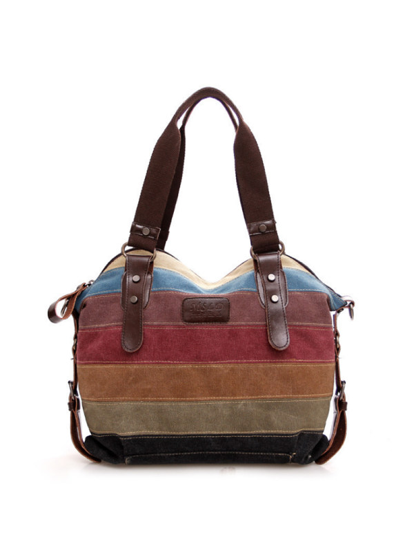 

Rainbow Stripe Canvas Stitching Bag