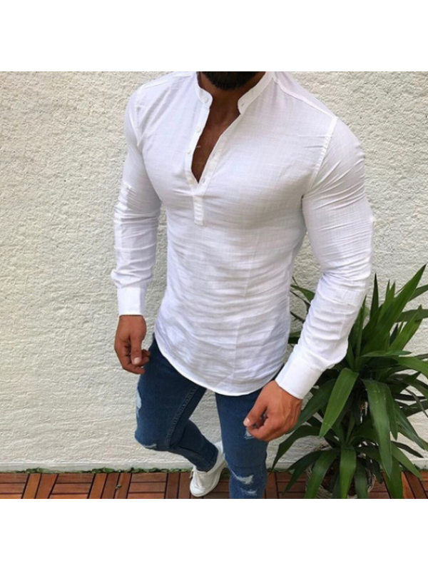 

Men's Solid Color Long Sleeve Casual Linen Shirt