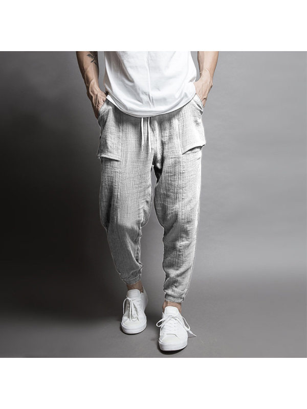 

MenS Casual Double-Layer Wrinkled Color Beam Leg Pants