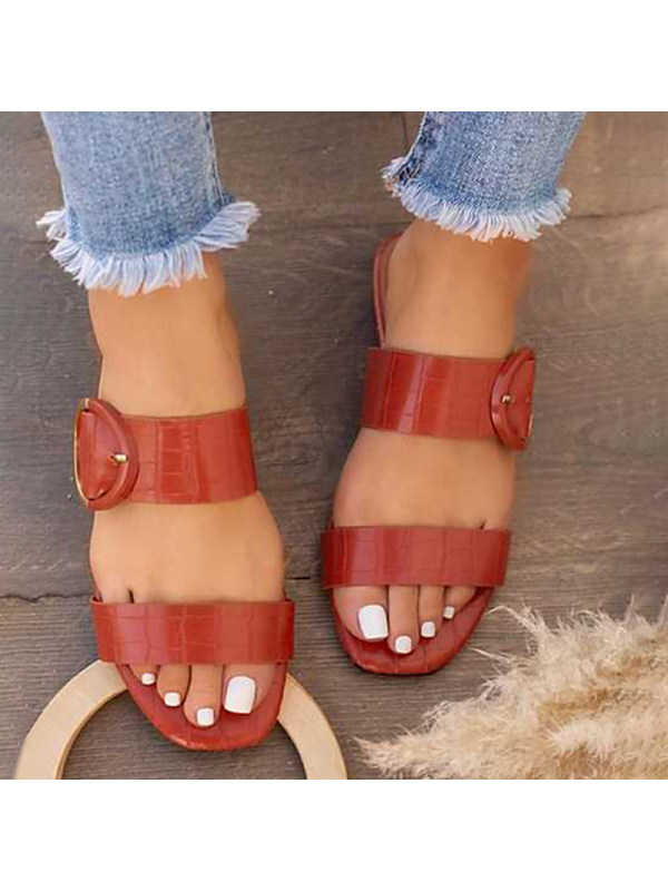 

Women's fashion square head belt buckle slippers