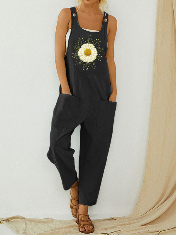 

Printed Overalls Big Pocket Jumpsuit