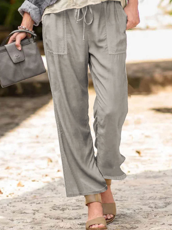 

Solid Color Casual Linen Pocket Pants