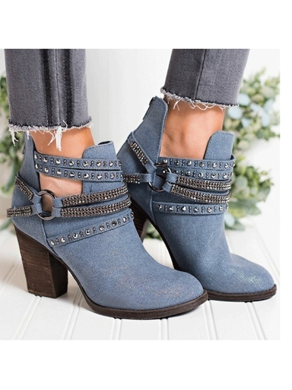 

Fashion chunky heel low tube rivet women's boots