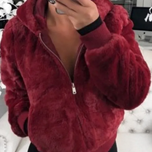 Casual Hooded Faux Fur Plush Jacket - Leanarea.chimpone.com 
