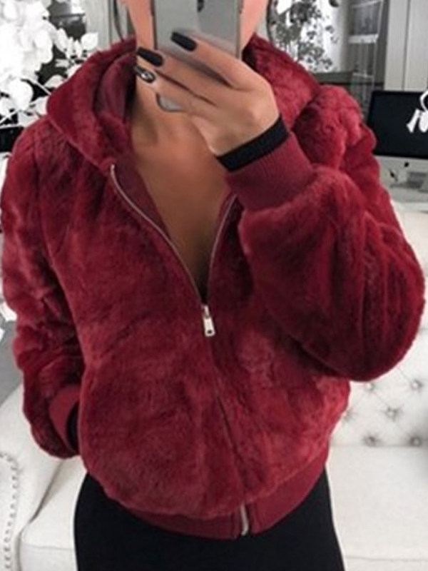 

Casual Hooded Faux Fur Plush Jacket