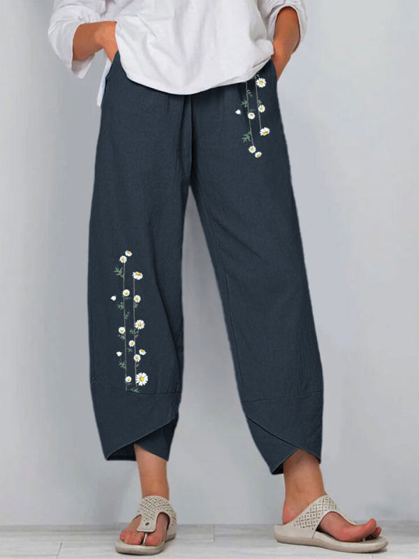 

Cotton And Linen Printed Elastic Waist Pants