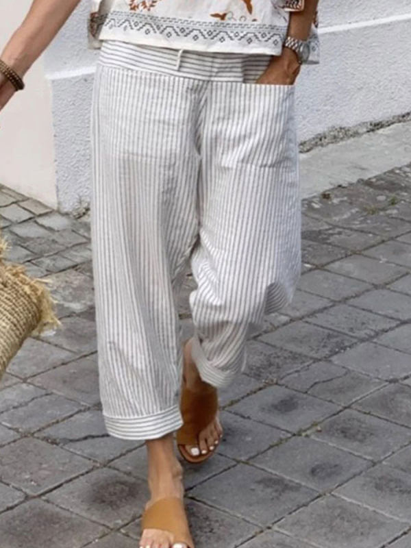 

Cotton And Linen Striped Casual Pants