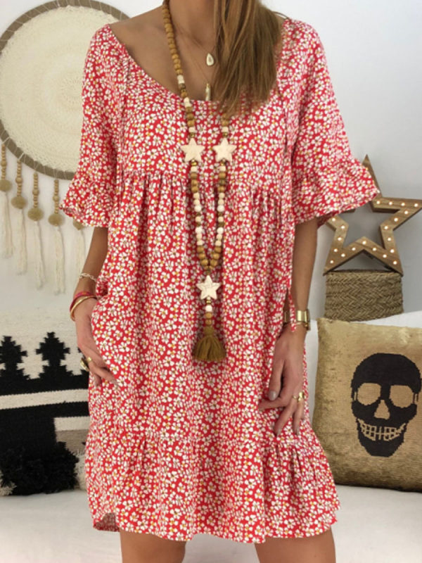 

Floral print V-neck long sleeve mini dress