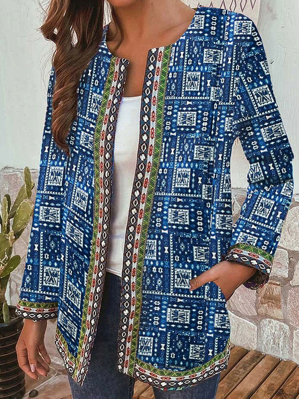 

Round Neck Vintage Print Coat