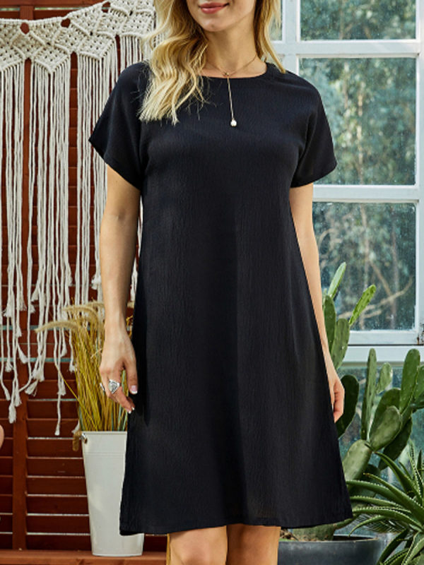 

Round Neck Short Sleeve Midi Dress
