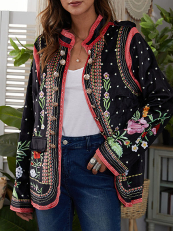 

Long Sleeve Floral Embroidery Blazer Outerwear