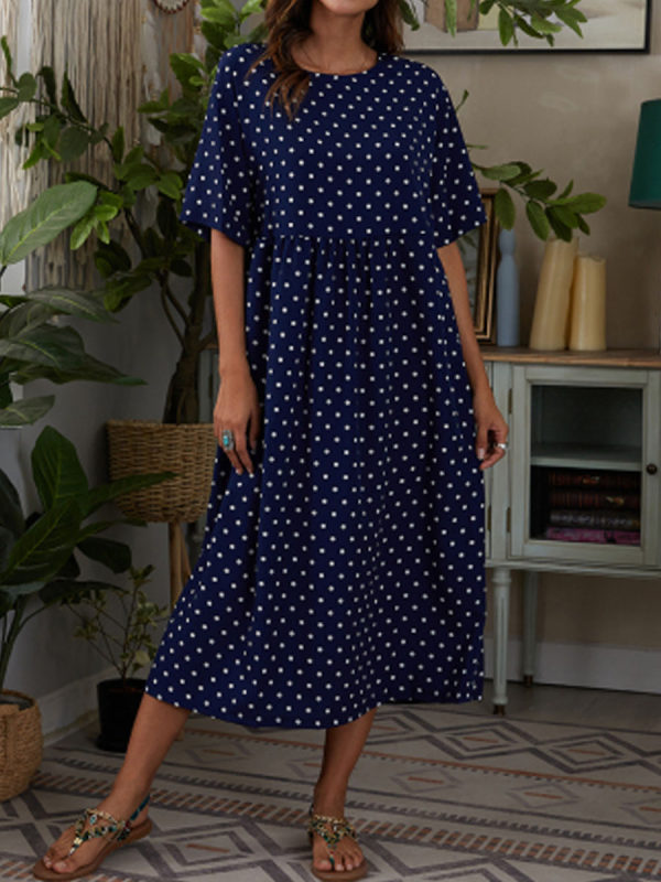 

Casual Fashion Round Neck Short Sleeve Polka Dot Dresses