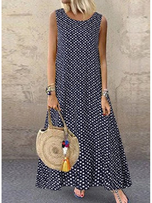 

New polka dot sleeveless round neck dress