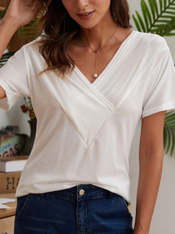 

Casual V-neck Solid Color Short Sleeve T-Shirt