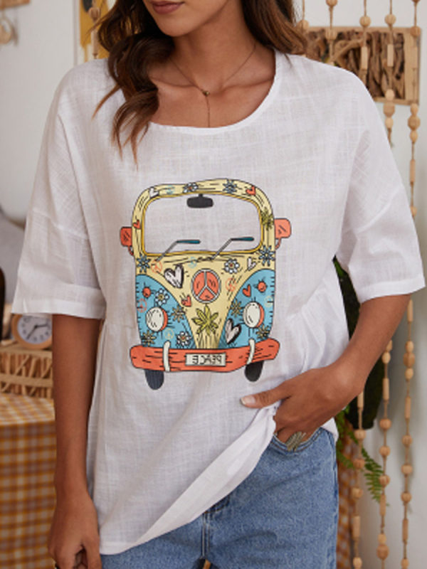 

Casual Printed Round Neck Short Sleeve T-Shirt
