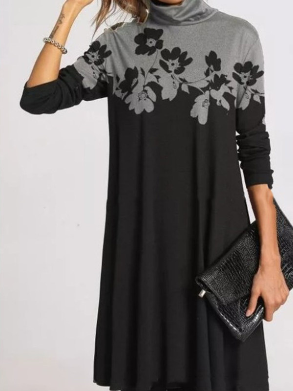 

Fashion Positioning Print High Neck Long Sleeve Dress