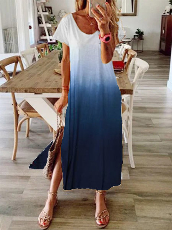 

Casual Tie-dye Gradient Short Sleeve Plus Size Maxi Dress