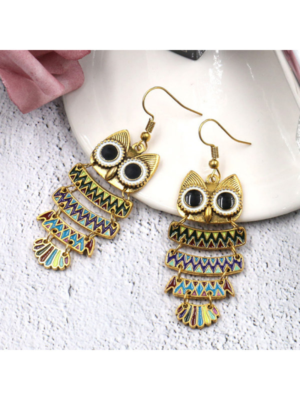 

Fashionable Owl Colorful Oil Drop Earrings