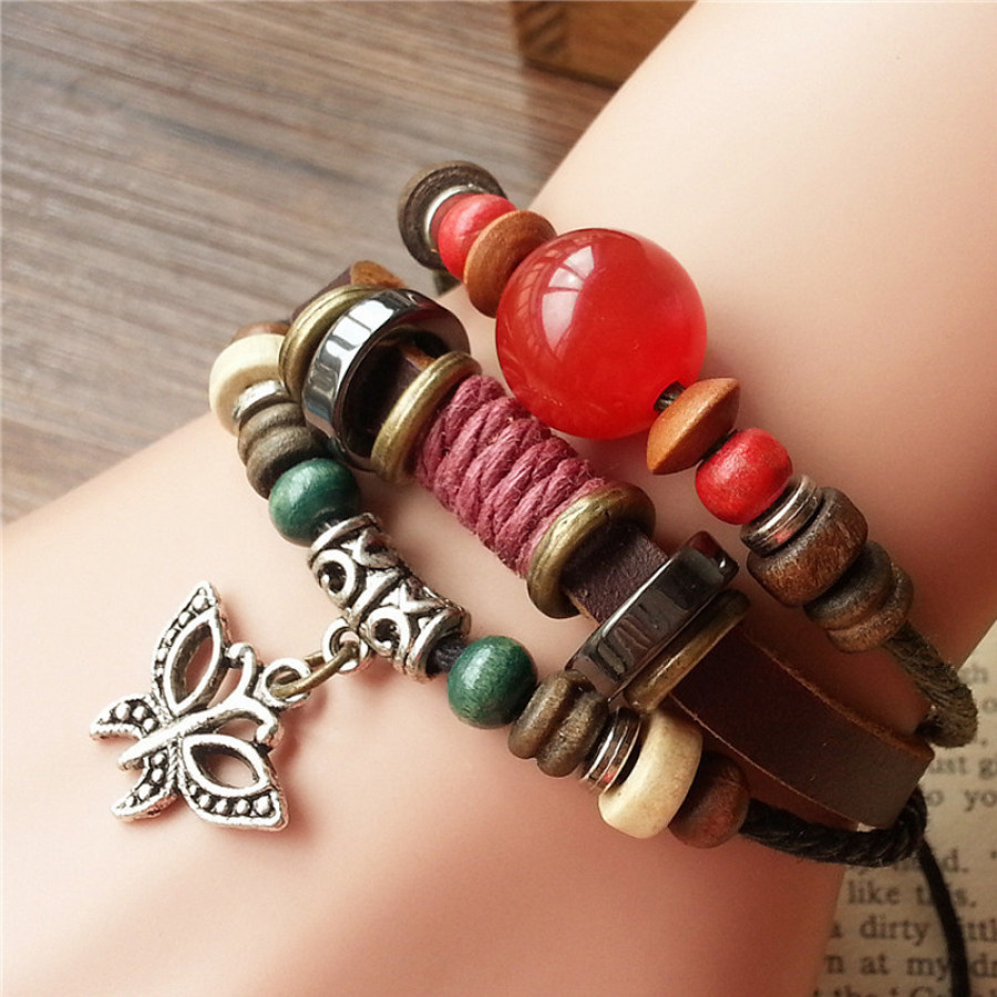 All match Multi layer Cowhide Rope Star Bracelet