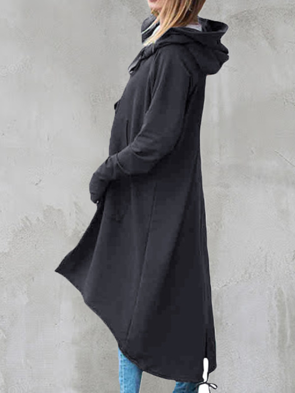 Casual Long Zipper Hooded Straight Jacket - Chicshes.com