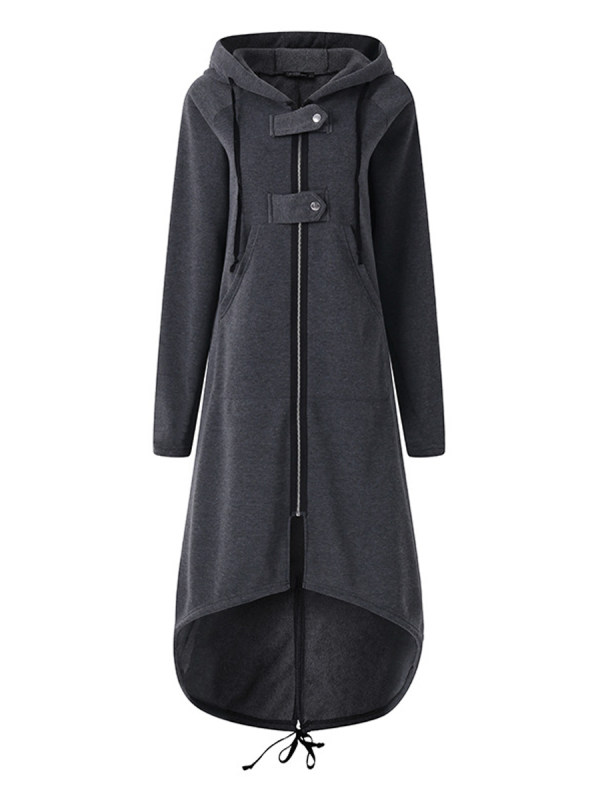 Casual Long Zipper Hooded Straight Jacket - Chicshes.com
