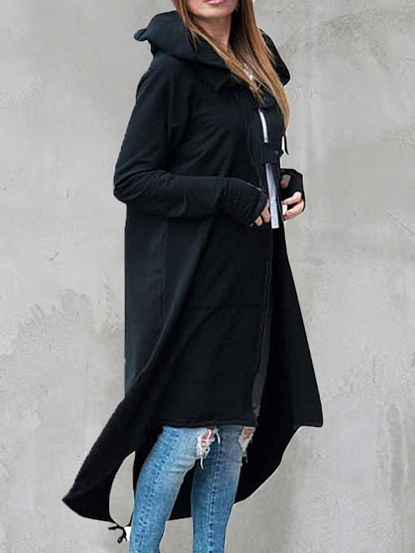 

Casual Long Zipper Hooded Straight Jacket