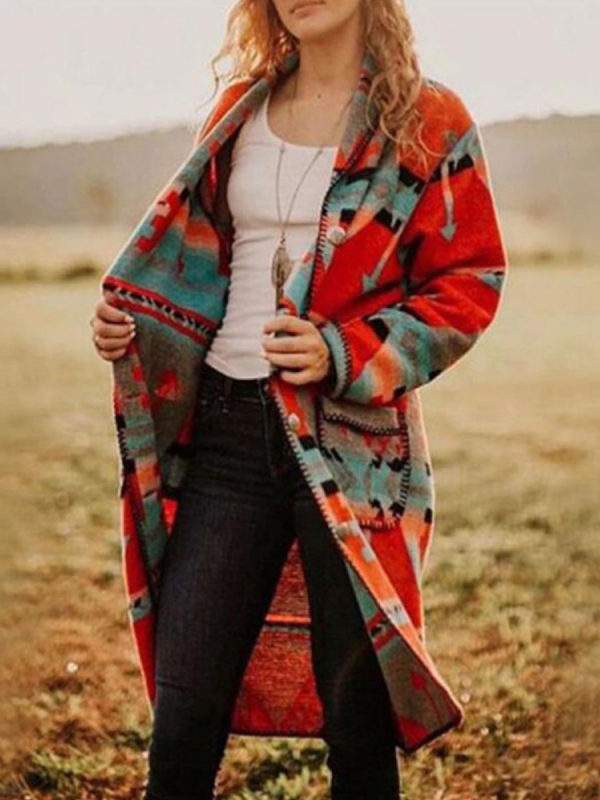 

Women's printed long-sleeved mid-length coat