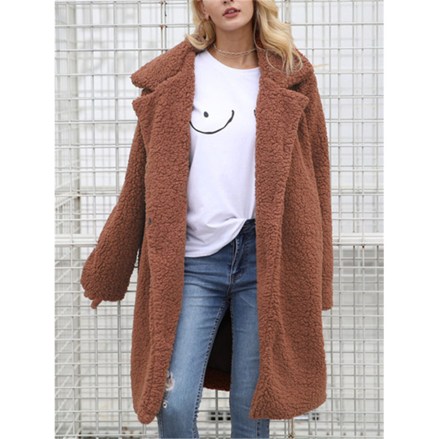 Fashion Casual Autumn And Winter Mid Length Lapel Faux Fur Coat