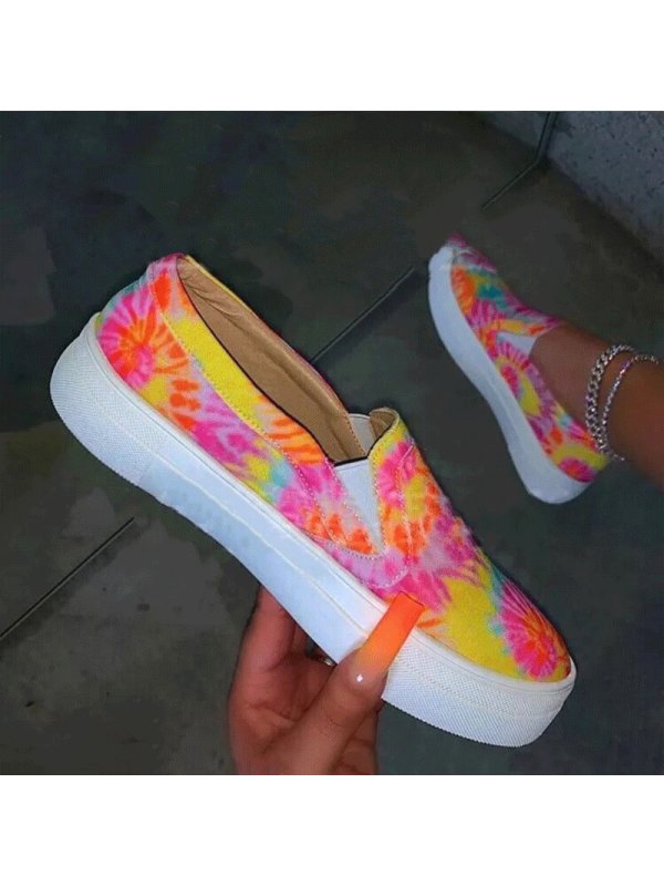 

Casual tie-dye hand-painted colorful round toe loafers