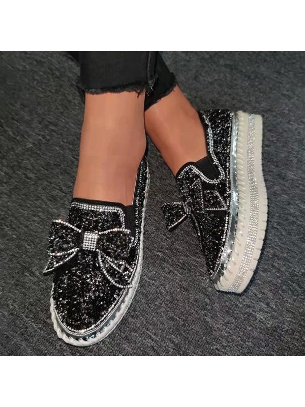 

One-legged platform rhinestone bow casual shoes
