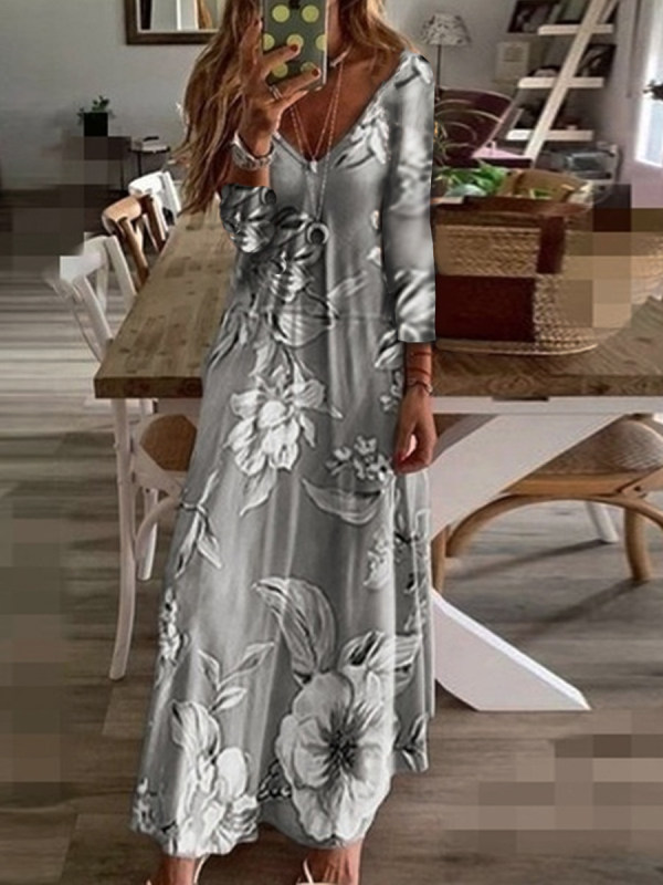 

Casual Big Swing Long Sleeve Printed Dress