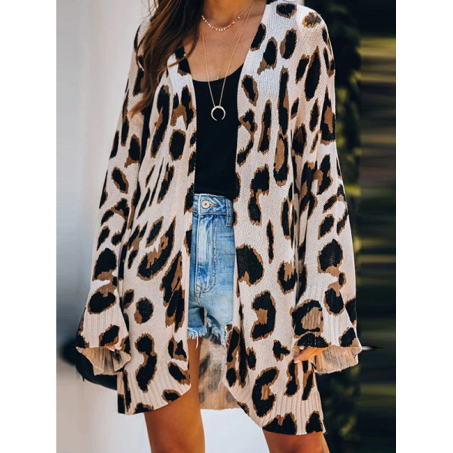 Loose knit cardigan casual leopard print womens jacket