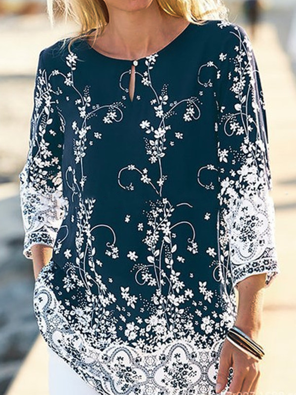 

Vintage Print 3/4 Sleeve Top
