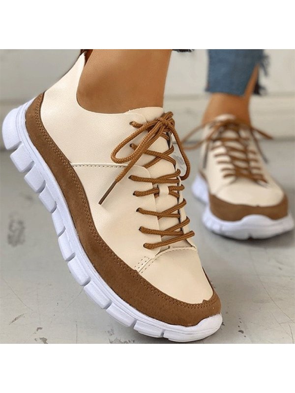 

Fashion colorblock lace-up round toe sneakers