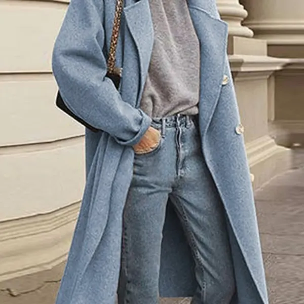 Solid Color Woolen Double-breasted Coat - Leanarea.chimpone.com 