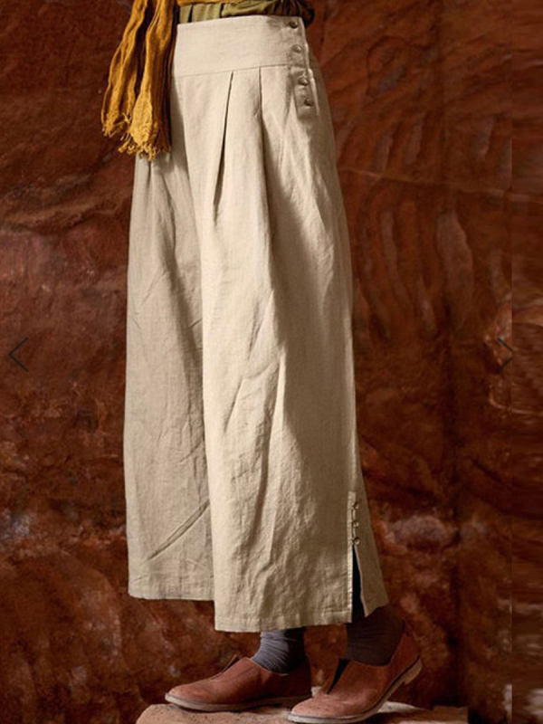 

Cotton And Linen Solid Color High Waist Casual Wide-leg Pants