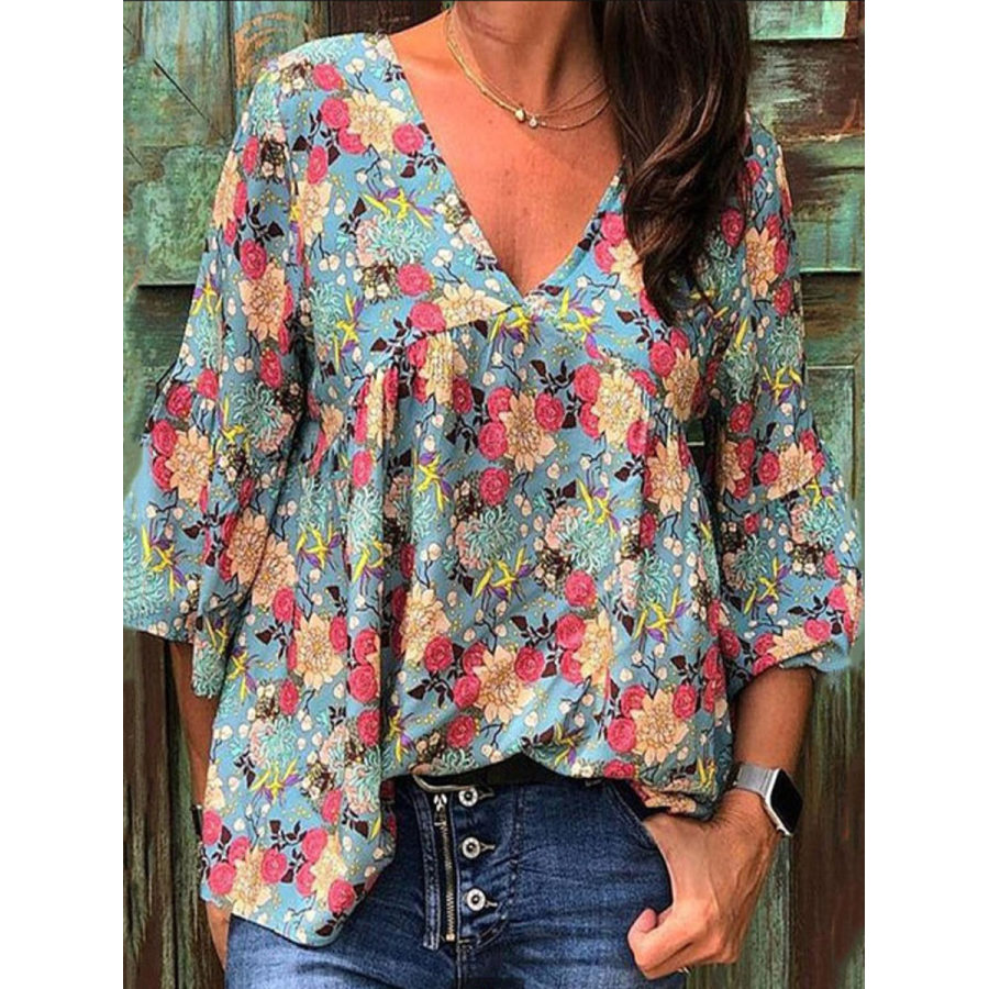 Art floral print long sleeve blouse