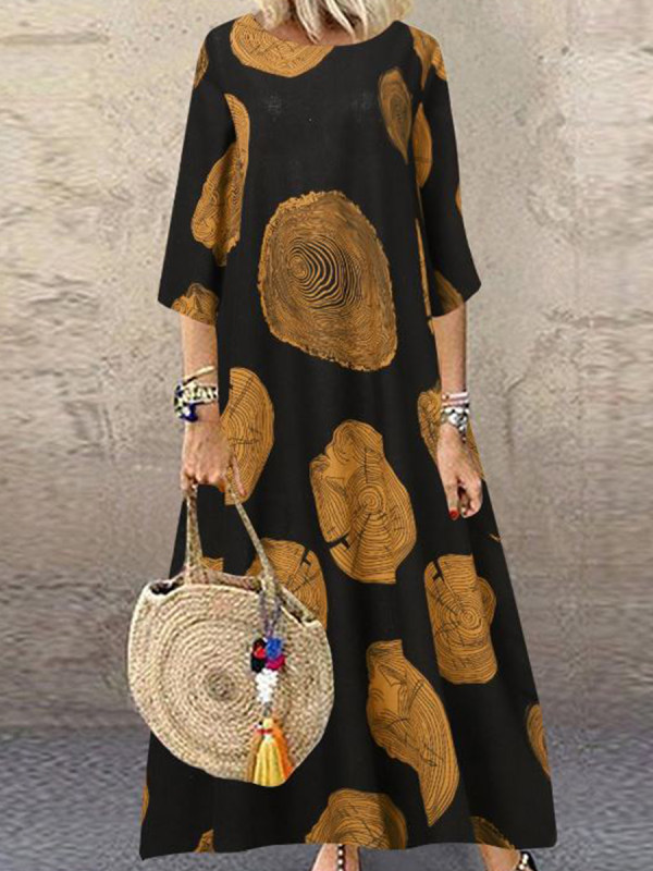 

Printed Round Neck Long Dress