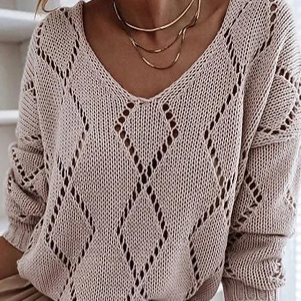 Casual V-neck Cutout Sweater - Leanarea.chimpone.com 